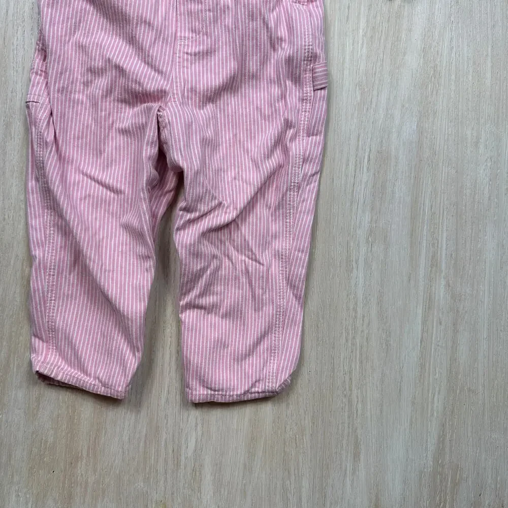 OshKosh Pink Hickory Stripe Overalls Floral Cottagecore Country Outfit Set 24M